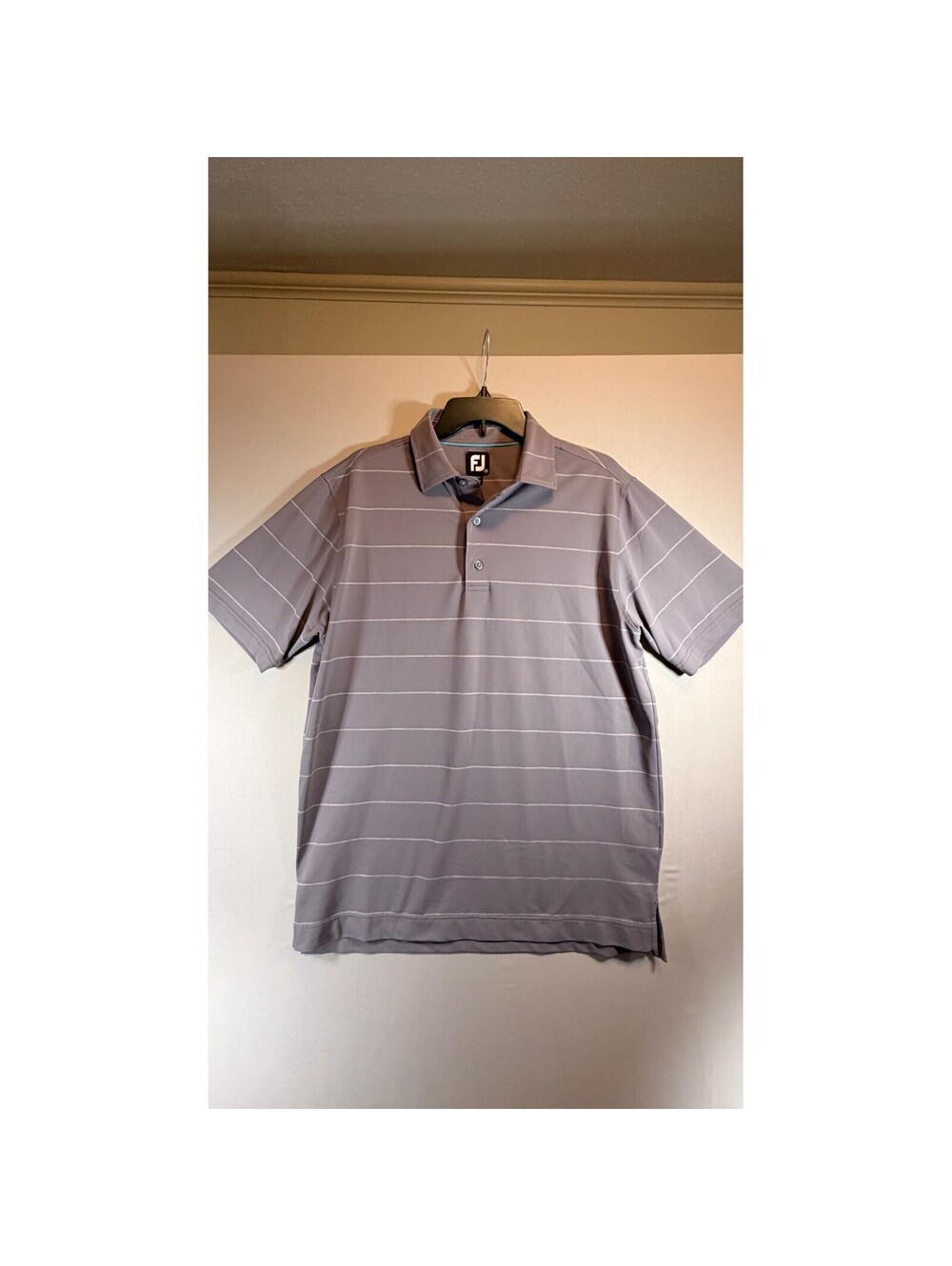 FootJoy Mens ProDry Striped Golf Polo Shirt Grey White Size Medium Short Sleeve